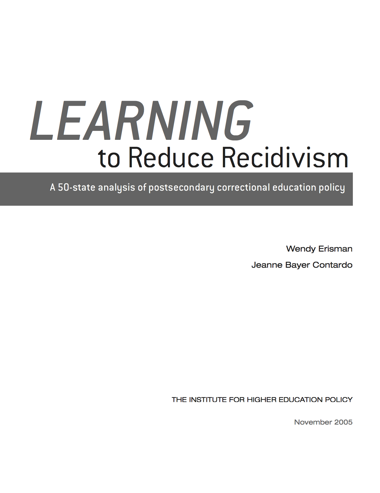 Learning to Reduce Recidivism: A 50-State Analysis of Postsecondary Correctional Education Policy