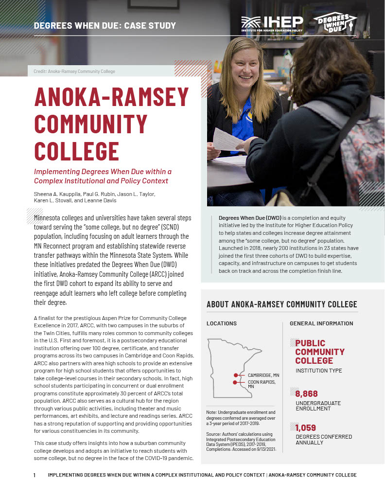Degrees When Due Case Study: Anoka-Ramsey Community College