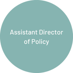 A light blue circle with white text reading "Assistant Director of Policy"